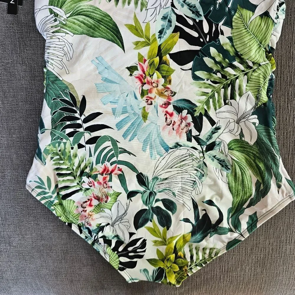 Jantzen Women's Nature Glow Flora Surplice Floral One Piece Swimsuit Size 14